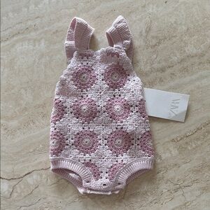 Zara Pink and Cream Crochet Baby Romper